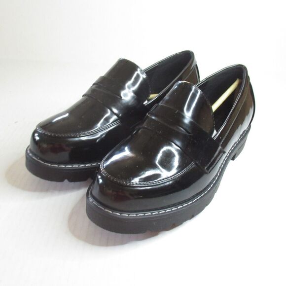 JF J. Ferrar Womens Danica Penny Loafers Black Shiny Contrast Stitch 7.5 E New - Picture 1 of 8